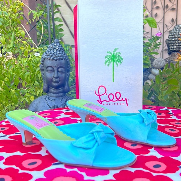 Lilly Pulitzer Baby Blue Nappa Kitten Heel Sandals Made in Italy - Picture 3 of 16